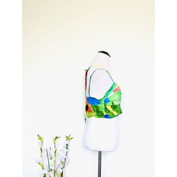 NEW! H&M Linen Blend Halter Crop Top Colorful SZ 10 - Picture 14 of 16